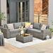 HOOOWOOO Outdoor Patio Set 6 Pieces Wicker Outdoor Sectional Set Small Sectional Patio Conversation Set Modular Outdoor Sofa Set with Widened Armrest Coffee Navy Blue