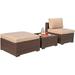 YFENGBO 3 Piece Patio Set Outdoor Sectional Sofa PE Wicker Rattan Conversation Set All Weather Armless Chair and Ottoman with Coffee Table Brown Wicker Beige Cushion