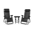 YYAo Recliner 3 Pieces Folding Portable Zero Gravity Lounge Chairs Table Set Outdoor Reclining Chair-Black