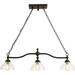 KEERDAO 3-Light Kitchen Island Pendant Light Fixtures Farmhouse Chandelier with Clear Glass Shade & Rustic Black Metal Height Adjustable Ceiling Hanging Light for Dining Room