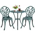 Patio Bistro Sets 3 Piece Cast Aluminum Bistro Table and Chairs Set Cast Aluminum Bistro Table and Chairs Set of 2 with Umbrella Hole for Patio Backyard Balcony Green