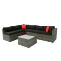 RONSHIN 5 Pieces PE Rattan Sectional Sofa Set Outdoor Furniture Set Cushioned U Shaped Sofa with 2 Pillows Center Coffee Table Outdoor Patio Sectional Furniture Set for Garden