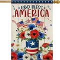 YCHII God Bless America Garden flag 4th of July Patriotic Floral Memorial USA Flag Double Sided Flag for Summer Anniversary Decor