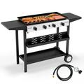 ROVSUN 4 Burner Portable Propane Griddle with Electronic Ignition 20000 BTU Rolling Flat Top Gas Grill with Nonstick Enameled Tray Side Shelf & Regulator for Outdoor Cooking Camping BBQ Tailgating