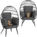 Wicker Egg Chairs Outdoor Set of 2 Oversized Rattan Chairs Indoor with Solid Stand Comfy Patio Basket Chairs with Soft Cushions Modern Lounge Chairs with a Cute Toy for Patio Balcony Grey