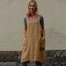 GZWYHT Summer Dresses Dresses for Women 2024 Women Cotton Linen Pinafore Square Cross Apron Garden Work Pinafore Dress Sundresses for Women Midi Dresses Khaki Dress Beach Dress M