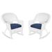 Pemberly Row Wicker Patio Rocker with Cushion in White and Blue (Set of 2)