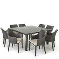 GDF Studio Wilshire Outdoor Wicker 9 Piece Square Dining Set with Cushion Multibrown and Light Brown