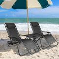 Vineego 3 Pieces Zero Gravity Chair Patio Foldable Chaise Lounge Chairs 2 Beach Chairs and Table with Cup Holders Black