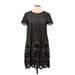CeCe Casual Dress - Mini High Neck Short sleeves: Black Solid Dresses - Women's Size 10