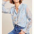 Anthropologie Tops | Anthropologie Portia Marbled Peasant Blouse | Color: Blue/Cream | Size: Xs