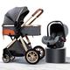 3 in 1 Baby Stroller with Car Seat,Foldable Aluminum Alloy Pushchair with Adjustable Backrest,High Landscape Convertible Reversible Bassinet Pram for Infant & Toddler (Color : Gray)