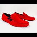 Gucci Shoes | Gucci Web Suede Leather Driver Slip-On Driving Shoes G 7 - Us 7.5 - Eu 41 | Color: Red | Size: 7.5