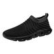 Summer Men's Trainers Leisure Slip-On Trainers Lightweight Orthopaedic Breathable Mesh Comfortable Walking Shoes Plain Solid Rubber Sole Platform Running Shoes Sports Shoes, black, 8 UK