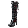 Taupe Suede Knee High Boots Tied Shoes Boots Kneeth Leather Cosplay Gothic Women Fashion Platform Bows women's boots Knee High Boots for Women Sexy (Red, 6.5)