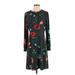 Ann Taylor LOFT Casual Dress - A-Line Crew Neck Long sleeves: Black Print Dresses - Women's Size 4