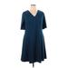 Adrianna Papell Casual Dress - A-Line V-Neck Short sleeves: Blue Print Dresses - Women's Size 14