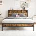 Queen Bed Frame with Storage Headboard, Metal Platform Bed with Charging Station, Bookcase Storage, No Box Spring Needed