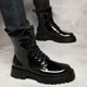 italian brand designer men boots patent leather shoes party nightclub dress cowboy high chimney boot