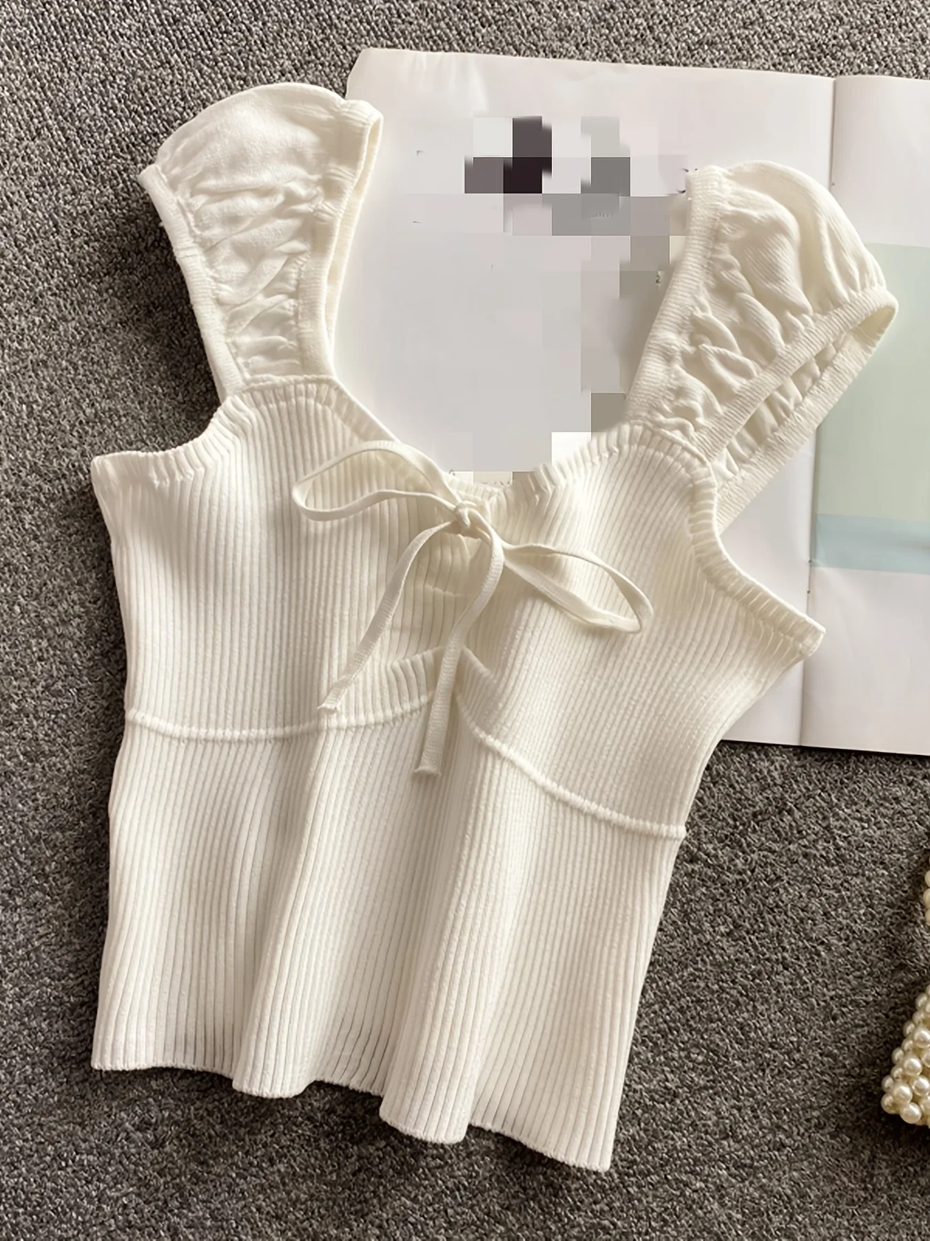 2026 Solid Color Ribbed Knotted Tank Top Casual Round Neck Tank Top For Spring & Summer Women's Clothing Knit Crop Top