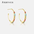 ANDYWEN 925 Sterling Silver Big Hoops 25mm Luxury Circle Fashion Fine Jewelry Colorful Rainbow Cross