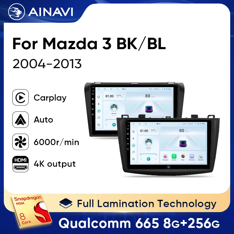 Ainavi Autoradio Für Mazda 3 2004-2013 BK Serie BL Serie Drahtlose Carplay Android Auto Auto Multimedia HDMI OUT 4G Autoaudio Image