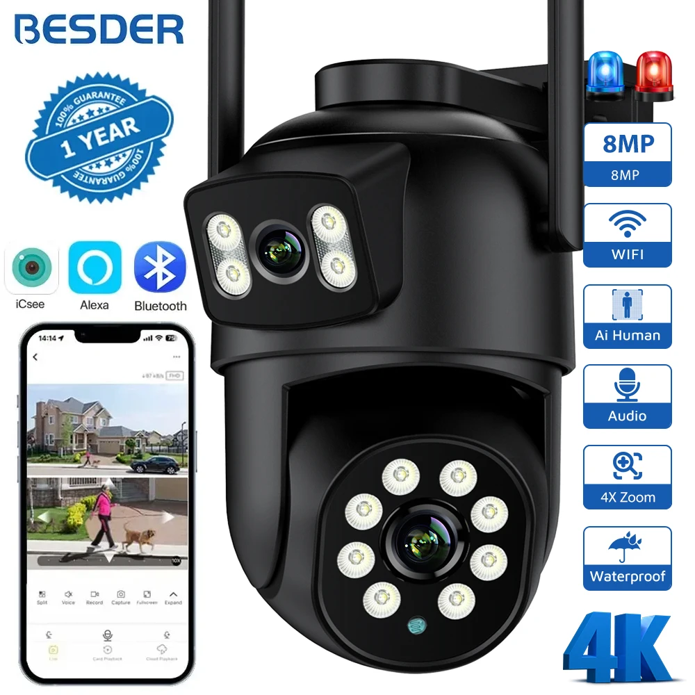 Besder 8mp ptz wifi kamera ip outdoor dual screen menschliche erkennung 4mp sicherheits schutz auto tracking cctv überwachungs kamera Image