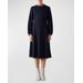 Yvonne Tweed-trim Blouson-sleeve Midi Dress