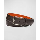 Rectangle Buckle Grained Leather Belt