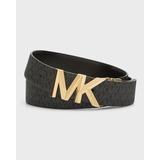 Mk Logo Reversible Black Leather Belt