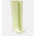 Croc-embossed Leather Knee-high Boots