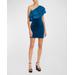 One-shoulder Ruffle Velvet Mini Dress