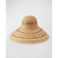 Metallic Leather & Raffia Large Brim Hat