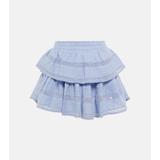 Ruffle Shirred Cotton Miniskirt