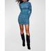 Jewel Stripe Mesh Mock-neck Long-sleeve Dress