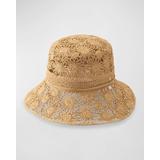 Floral Crocheted Retro Raffia Bucket Hat