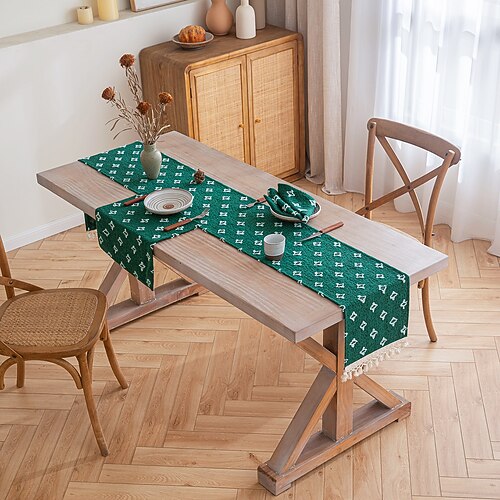 Tischläufer mit Quasten, Frühlingsstern-Applikation, Vintage-Stil, französisches Landhaus, doppellagiges Polyester Image