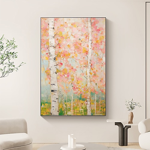 Handgemachtes Ginkgobaum-Ölgemälde auf Leinwand, großes grünes Waldgemälde, Wandkunst, abstrakte Waldmalerei, individuelle Kunst, Heimdekoration für Wohnzimmer-Wanddekoration Image