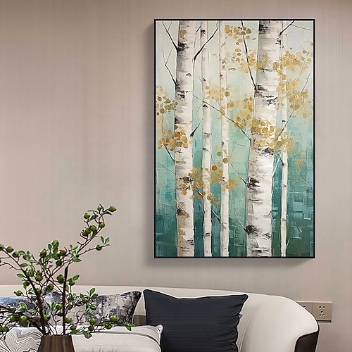 Handgemachtes Ginkgobaum-Ölgemälde auf Leinwand, großes grünes Waldgemälde, Wandkunst, abstrakte Waldmalerei, individuelle Kunst, Heimdekoration für Wohnzimmer-Wanddekoration Image