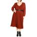 Precious Pleat Belted Long Sleeve Midi Dress