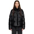 Black Quilted Faux-leather Down Jacket