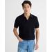 Short-Sleeve Cotton Mesh-Stitch Johnny-Collar Sweater-Polo