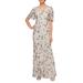 Sequin Embroidered Flutter Sleeve Sheath Gown