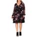 Floral Print Belted Long Sleeve Chiffon Dress