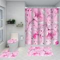 4-Piece Flowers Shower Curtain Set With Sturdy Bathroom Anti Slip And Sturdy Bathroom Mat Plant Flower Waterproof Polyester With 12 Hooks For Bathroom Decoration