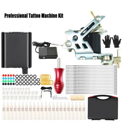 Beginner Tattoo Machine Kit Gun Power Supply Premium Inks Needles Grip Box Set