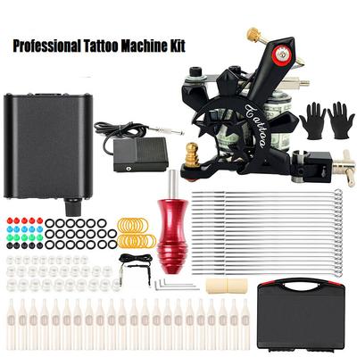 Beginner Tattoo Machine Kit Gun Power Supply Premium Inks Needles Grip Box Set