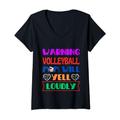 Damen Warnung Volleyball-Mama wird laut schreien lustige Volleyball-Mama T-Shirt mit V-Ausschnitt