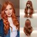 KPLFUBK European And American Style Ladies Dyed Red Brown Long Curly Wig 70cm / 27in