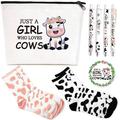 Cow Gifts Cow Makeup Bag Cow Lover Gifts for Women Girls Cow Cosmetic Bag Cow Print Socks Pens Mirrors Gift for Animal Lover Cow Themed Gifts